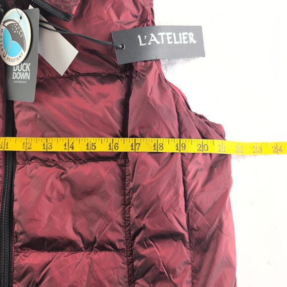 L'ATELIER NWT & Accessory Pouch Duck Down Puffer Vest Garnet Red Women's XL - Picture 8 of 12